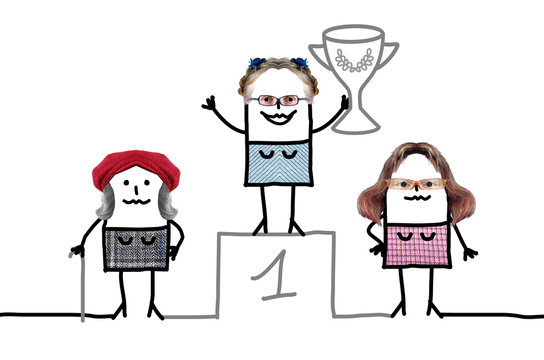 Cartoon Best Grand Mother on Podium with Cup