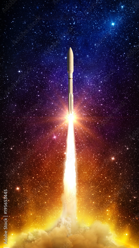 Canvas Prints flying space rocket in the night starry sky. space exploration background. elements of this image fu