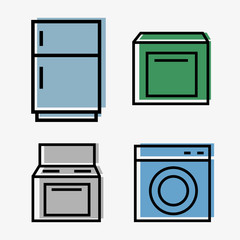 Kitchen Appliances Web - set of 4 icons - fridge, plate, Washer, Dishwasher