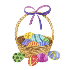 watercolor Easter basket with eggs