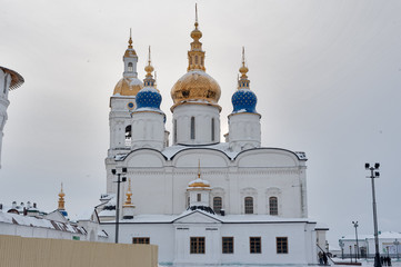 Fototapeta na wymiar Tobolsk, Russia - November 18, 2011: Kremlin complex. St Sophia-Assumption Cathedral . 1587 foundation year