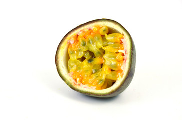 Passion fruit or Passiflora edulis isolated on white background