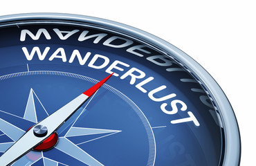 3D rendering of an compass with the word wanderlust
