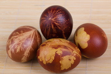 Obraz premium Easter eggs background. Artistically painted Easter eggs