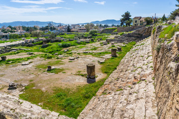 Fototapeta premium Archaeological site of Eleusis (Eleusina). The Telesterion was built in the Mycenaean period as a home for Demeter. Later on, it became the hall in which events dedicated to Demeter and Persephone