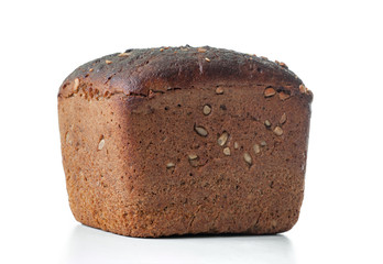 A loaf of rye bread on a white background.