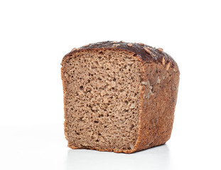 A half of rye bread on a white background.