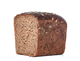 sliced rye bread on white background