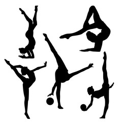 Black silhouette of gymnast on white background, black in white