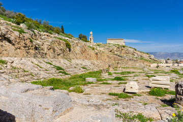 Archaeological site of Eleusis (Eleusina). The Telesterion was built in the Mycenaean period as a...