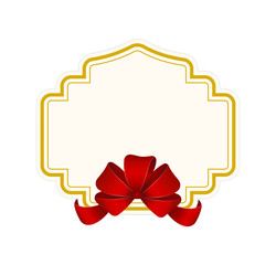 High Quality Label with Red Bow on White Background. Empty isolated banner with a red bow on a white background. 