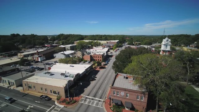 Georgia Lawrenceville Aerial v3 Flying low around city center of town and courthouse 11/17