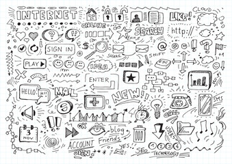 Internet media hand drawn doodles