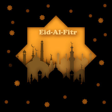Eid Mubarak celebration- Ramadan Kareem text with mosque.