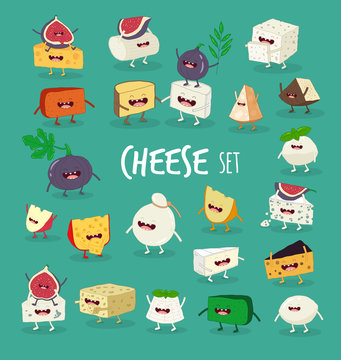 This is vector cheeses set. It is funny and happy piece of cheeses. You can use for cards, fridge magnets and stickers.