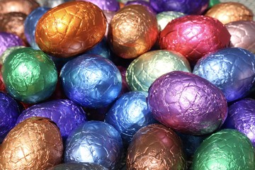 Pile of colorful chocolate easter eggs