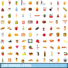100 dinner icons set, cartoon style