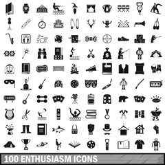 100 enthusiasm icons set, simple style 