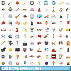 100 game space icons set, cartoon style