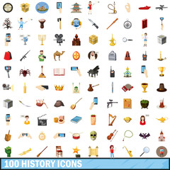 100 history icons set, cartoon style