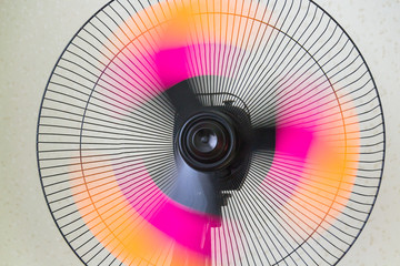 The fan of the stand. Copper retro fan. Vintage electric fan. Metal fan. Pedestal. Cooling fans