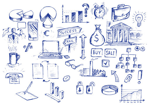 Business doodles hand-drawn sketch set