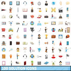 100 solution icons set, cartoon style