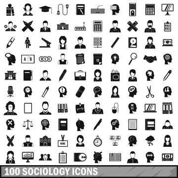 100 Sociology Icons Set, Simple Style 