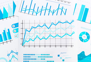 Business graphs as financial background. Top view.