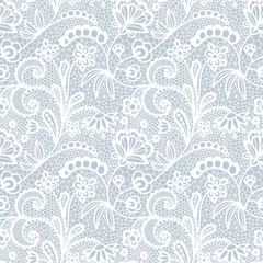 Printed roller blinds White Lace seamless pattern with flowers