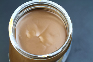 Nougat cream. Hazelnut chocolate in the jar.