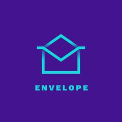Envelope outline logo. Gradient emblem with shadows and gradients