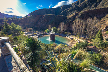 Cacheuta hot springs - July 05, 2017: Panorama of the Cacheuta hot springs, Argentina