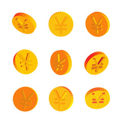 Golden Coins with Yen Symbols