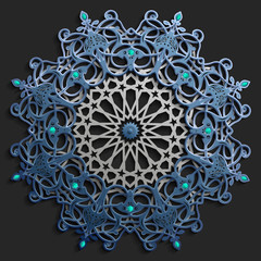 Islamic oriental pattern set, Abstract vector circle ornament collection. Vector muslim background. east ornament, indian ornament, persian motif,3D Wallpaper, banner, web design. Ramadan kareem. Blue