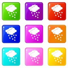 Clouds and water drops icons 9 set
