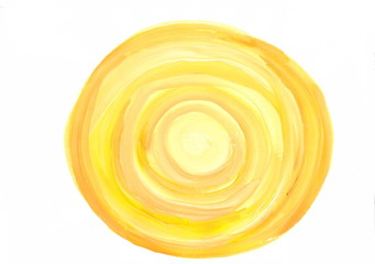 Abstract gouache drawing: yellow circle-sun.