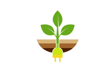 Creative Plug Planet Leaf Dirt Logo Symbol Design Illustration