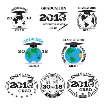 Graduation of 2018 vector flat emblem, badge set