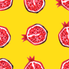 Pomegranate. Seamless Tropical pattern of exotic fruit. Hand drawn Abstract background