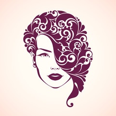 Ornamental girl. Vector illustration of woman beauty salon.
