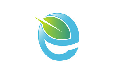 Creative Green E Letter Leaf Logo Design Illustration