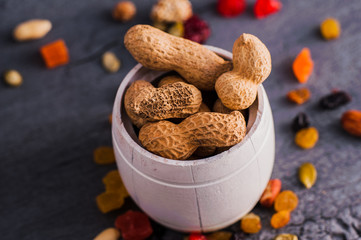 A mixture of dried fruits, candied fruits