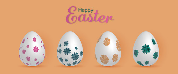 Happy Easter. Easter eggs with pattern in trendy colors with text : Happy Easter