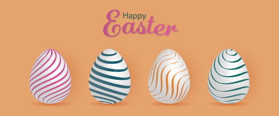 Happy Easter. Easter eggs with pattern in trendy colors with text : Happy Easter