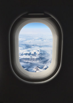 Canadian Rockies viewed from an airplane window
