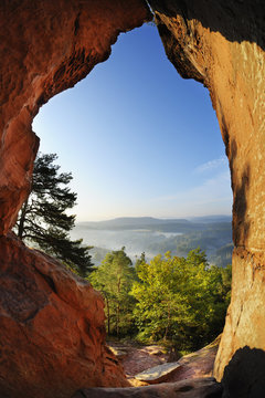 Cave in Sandstone, Hochstein, Dahn, Dahner Felsenland, Pfalzerwald, Rhineland-Palatinate, Germany