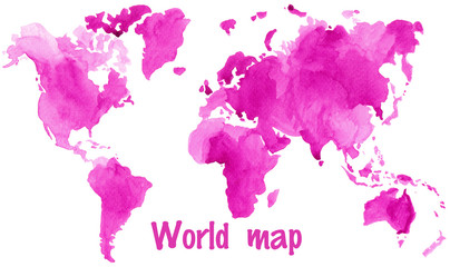 Akwarela ilustracja globalnej mapy świata malowane fioletowym tuszem - 195675053