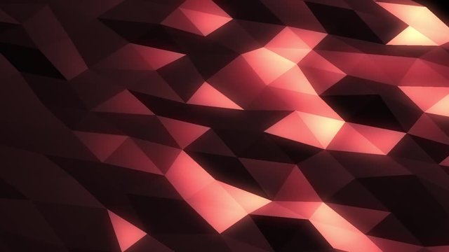 Abstract cg polygonal crystal surface. Geometric poly Red ruby triangles motion background.