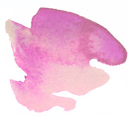 watercolor pink, saturated spot for design with a texture of paper painted with a brush by hand.